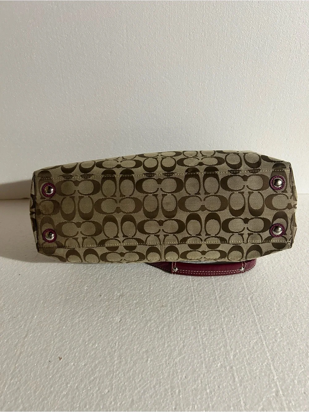 Vintage 2010 Coach Signature Canvas Shoulder Bag with Magenta Trim